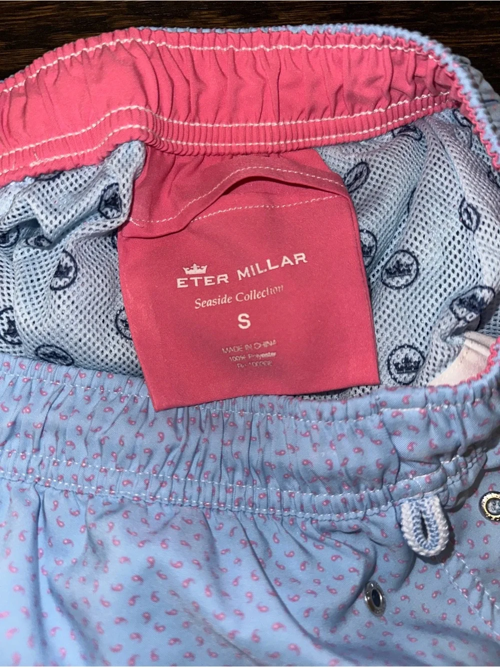 Peter Millar Blue and Pink Paisley Seaside Collection Swim Trunks Small Men's